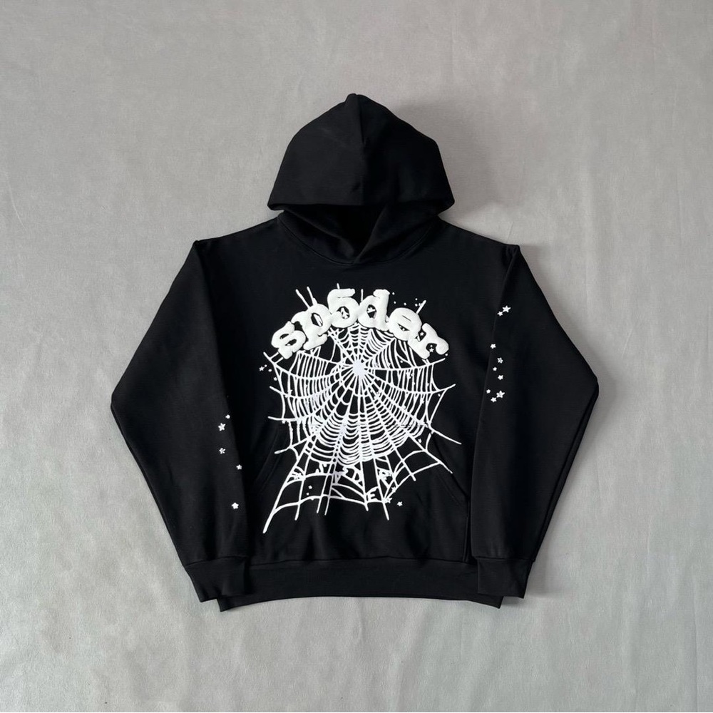 Stylish Black Hoodie with White Web Design